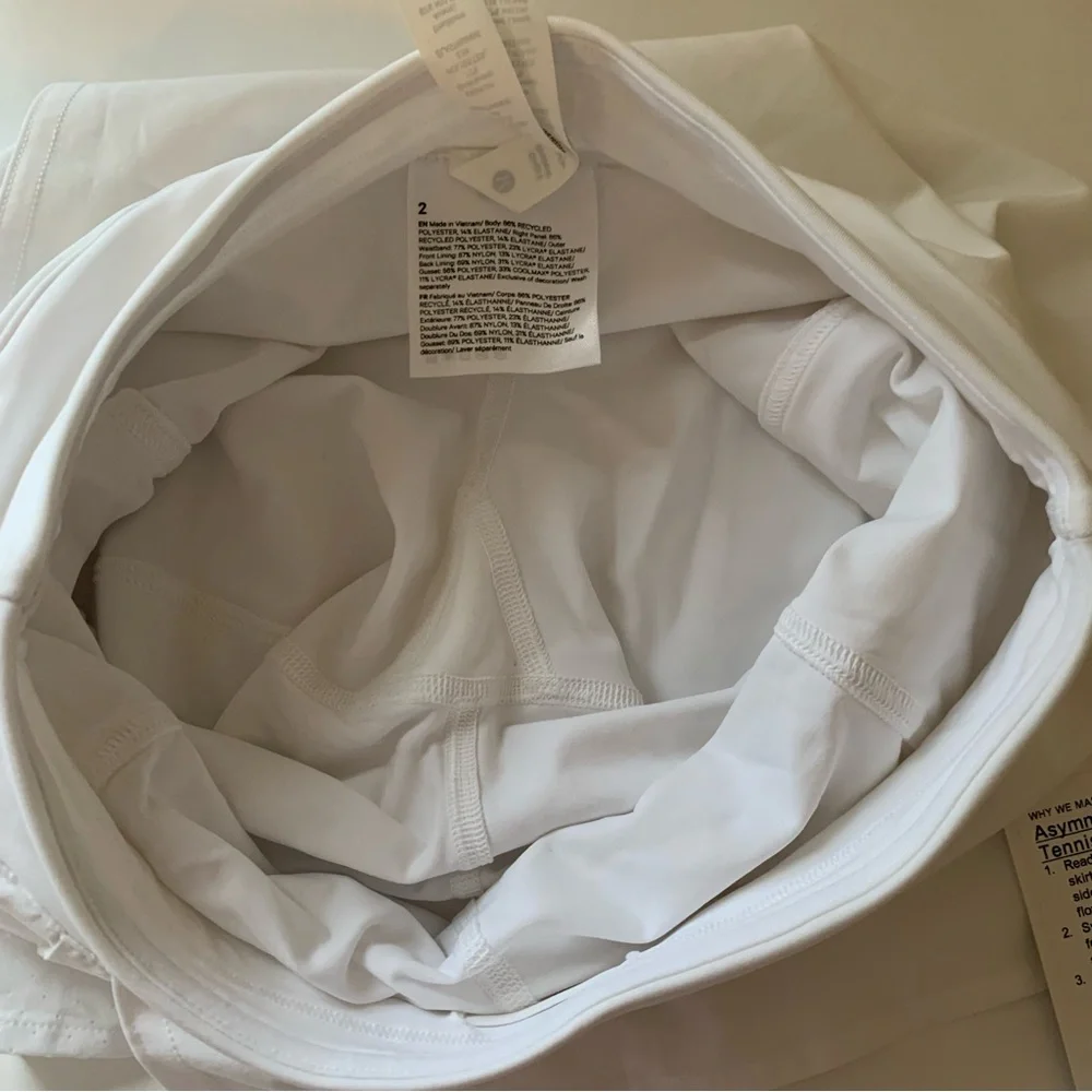 NWT Lululemon Asymmetrical Pleated Tennis Skirt, White, 2